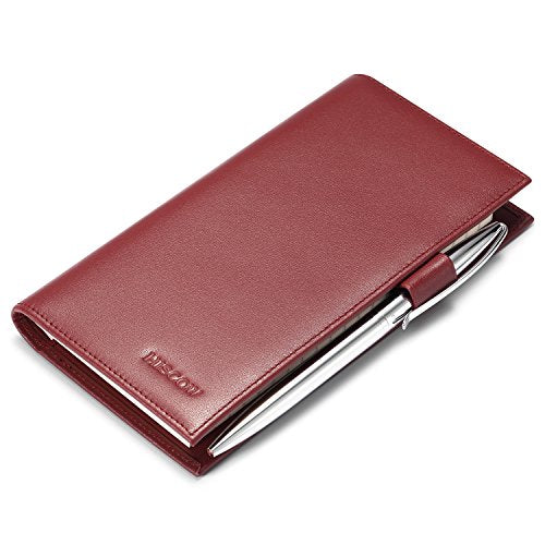 HISCOW Leather Checkbook Cover for Duplicate Checks with Pen Holder - color: Wine Red