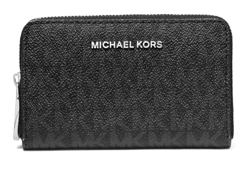 Michael Kors Jet Set Small Zip Around Card Case, Silver-Tone Hardware/Signature Coated Twill/Black - color: Silver-Tone Hardware/Signature Coated Twill/Black