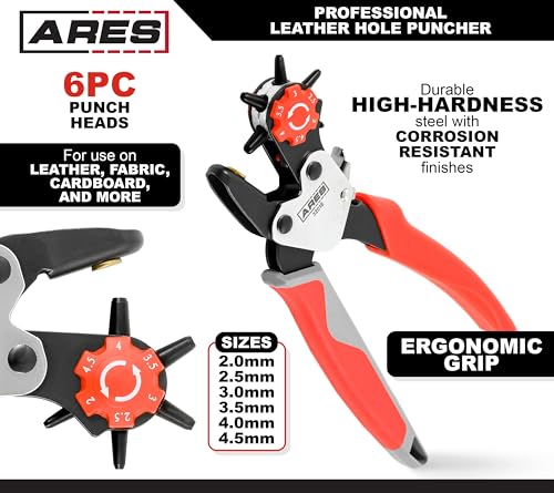 ARES 32016 Professional Hole Puncher | Heavy Duty Leather Punch Plier Tool for Belts, Watch Bands, Saddles, Shoes, and More