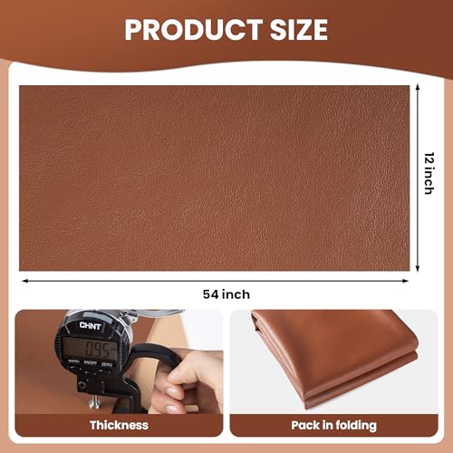 Marine Vinyl Fabric, Upholstery Faux Leather Fabric by The Yard, 0.95 mm Thick PU Leather Sheets for Sofa Chairs Handbags Hair Bows Earrings Crafts (1 Foot 12''X 54'', Brown) - color: Brown, size: 1 Foot