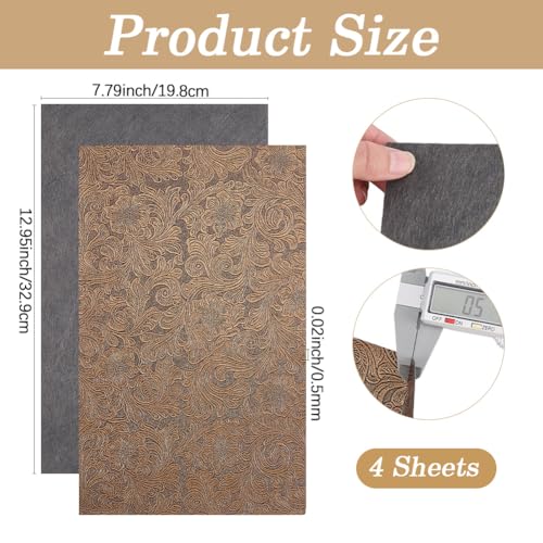 4Pcs Embossed Texture Faux Leather Sheet Fabric Geometric Bump Pattern Printed Synthetic Retro Leatherette Packaging Material for Handmade DIY Bows Wallet Sewing Earring 12.95 x 7.8 Inch