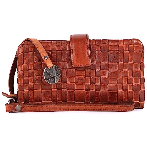 Genuine Leather Wallets for Women, Zipper Coin Purse | Small Wallet, Credit Card Holder with Strap, Woven Oil & Wax Leather Wristlet with YKK Zipper, VL-158-COGNAC, Cognac - color: Cognac