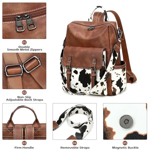AGLOD Backpack Purse for Women PU Leather Back Packs Designer Ladies Shoulder Bag Fashion Faux Work Travel Handbags - color: Cow Brown