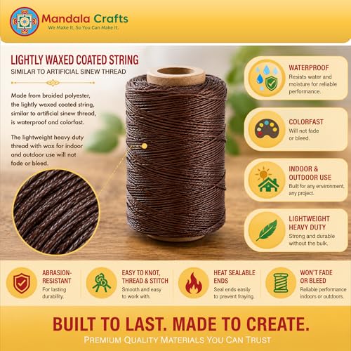 Mandala Crafts 210D 1mm Black Flat Waxed Thread for Leather Sewing - color: Black, size: Flat 210D 1mm 197 Yards