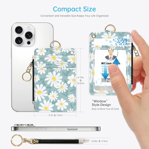 2-in-1 ID Badge Holder & Lanyard Wallet，Cute Zippered Pouch Little Daisy | for Teachers,Nurse,Professionals，Removable Wristlet & Neck Lanyard,5 Card Slots Stylish Work Essential - color: Little Daisy