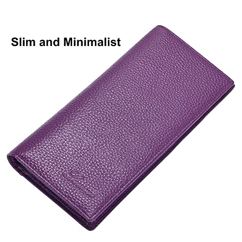 Ultra Slim Thin Leather Women Wallet RFID Blocking Credit Card Holder Bifold Long Ladies Billfold - color: 2- Violet