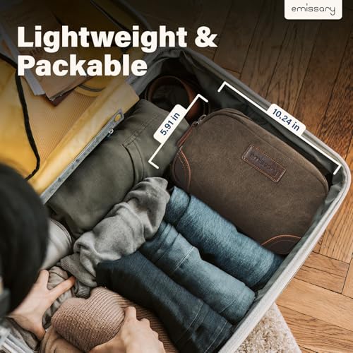 emissary Men's Toiletry Bag, Leather and Canvas Travel Toiletry Bag, Dopp Kit for Men, Travel Bathroom Bag Men's Shaving Kit, Travel Kit Small Bags for Men, Shaving Bag for Travel Accessories (Coffee) | Durable canvas & PU leather, water-resistant lining,