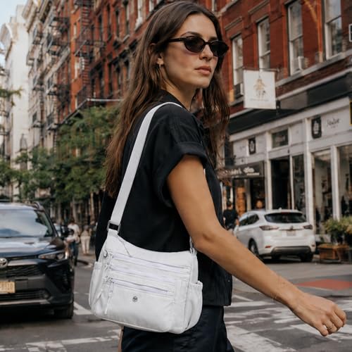 AOCINA Nylon Crossbody Bags for Women Multi Pocket Cross Body Purses - color: White, size: Small