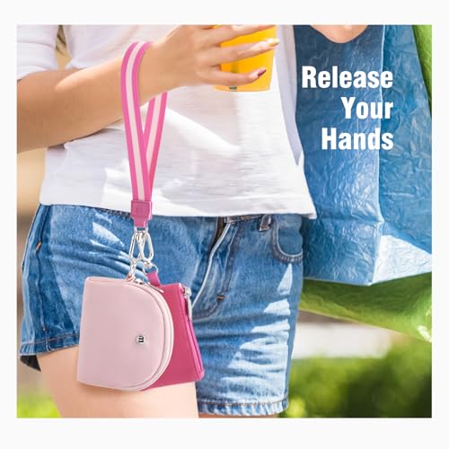 Mini Dual Pouch Wristlet Wallet for Women – Zip Around wristlet Keychain Wallet with 2 Wristlets, Ideal for Dog Walking, Coffee Runs & Lunch Break Essentials (Rose+Pink) - color: Rose+Pink
