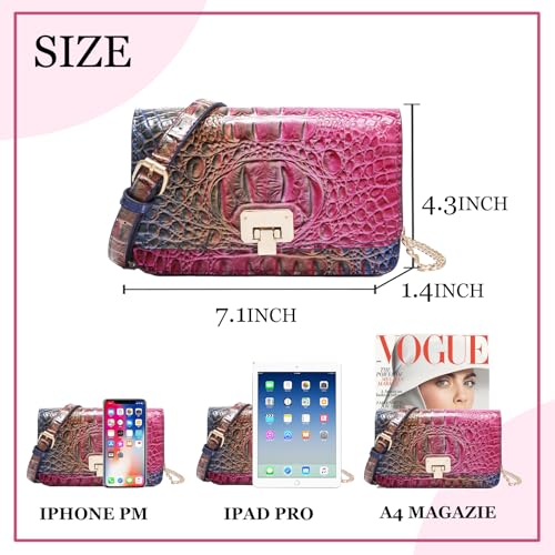 Makcr Joacbv Small Crocodile Crossbody Cell Phone Purse for women Vegan Leather Clutch Wallet with Leather Shoulder Strap | Small - color: Colorful Rose&blue
