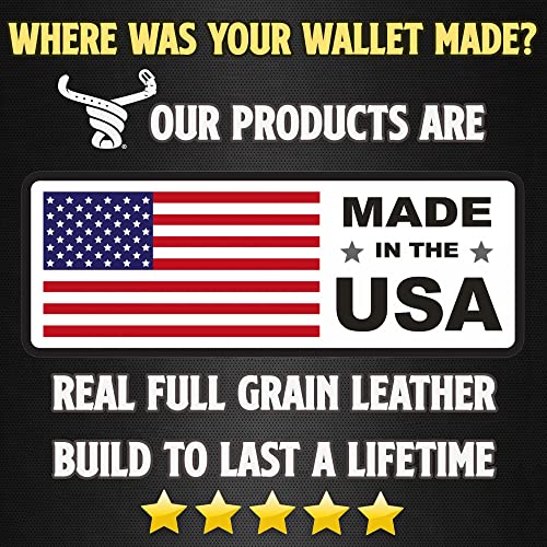 Bullhide Belts Full Grain Bridle Leather Trifold Wallet Black | ID window, Made in USA - color: Black