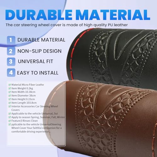 Car Steering Wheel Cover Universal Fit Round Stitch Steering Wheel Wrap Thin PU Leather Steering Wheel Cover Sewn on 15" Car Wheel (Black) - color: Black lines