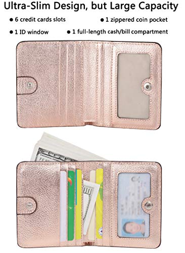 Small Leather Wallet for Women, Ladies Credit Card Holder RFID Blocking Women's Mini Bifold Pocket Purse - color: Champaign Gold Rfid Blocking