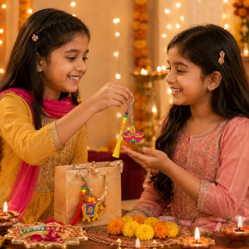 Cinrobiye 24 Set Happy Diwali Keychain Craft Kit DIY Wooden Keychain Painting Set with Colored Pens Festival of Lights Decor Activity for Hindu Celebration, Diwali Party Favors School Game Prizes - style: Diwali
