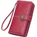 Women Leather Wallet Crossbody Shoulder Bag with Double Zipper and Mobile Phone Purse with Shoulder Strap - color: 665-red