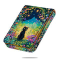 Business Card Holder, PU Leather Printing Business Card Case Pocket with Magnetic Shut, Portable Business Card Carrier Holder for Women or Men (Flower-Cat) - color: Flower-Cat