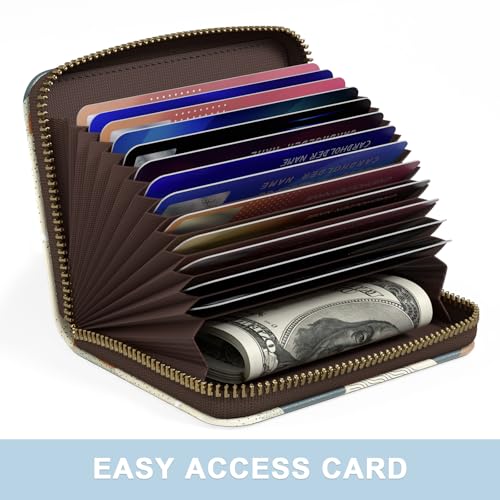 Credit Card Holder, Small RFID Wallet Slim Leather Card Organizer Case - color: B-Desert Leaf, size: Wrist Strap