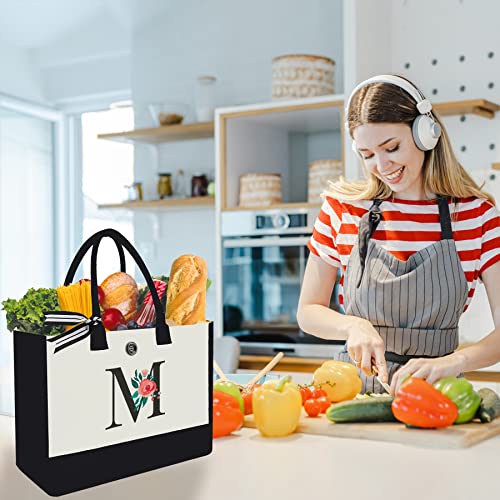 Initial Canvas Tote Bag, Personalized Monogrammed Tote Bag