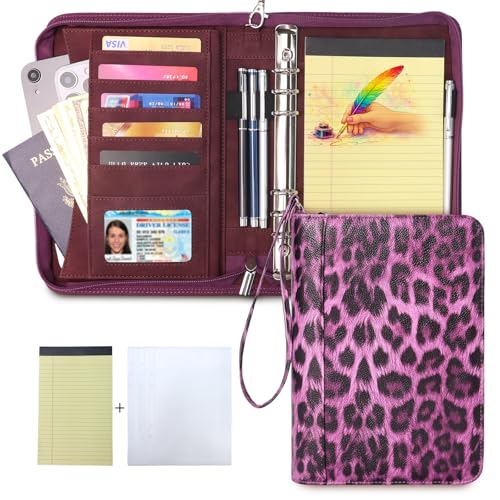 A5 Binder 6 Ring with Zipper, Portable Planner for Travel & Study - color: Purple