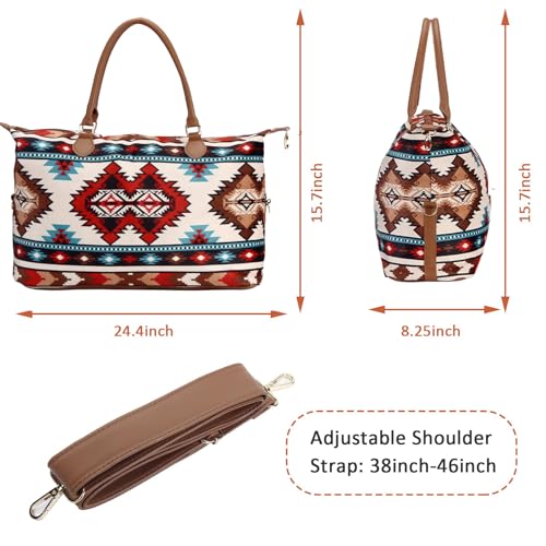 Weekender Bag Duffle Bag For Women Large Travel Tote Bag Overnight Weekend Bags With Shoulder Strap Cow Leopard Atzec… - color: Atzec