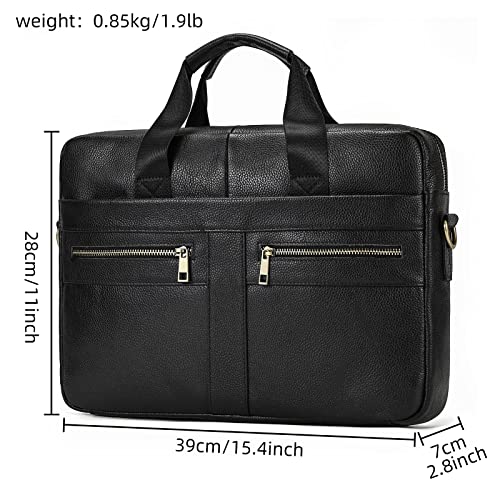 Genuine Leather Briefcase for Men, Laptop Computer Shoulder Bag With Strap, 15.6 Inch Business Travel Work Handbag - color: 3316 Black