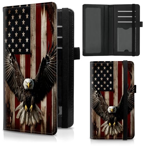 Checkbook Cover for Duplicate Checks,Slim Durable RFID Blocking Checkbook Credit Card Holder for Personal and Business Checks-American Flag Eagle - color: American Flag Eagle