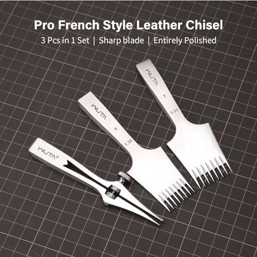 WUTA Leather Chisel All-Polished Pricking Iron Adjustable 2-6mm French Style Puncher Sharp Punching Tool Set (Obverse Adjustable 2 Teeth+2.7mm 8 Teeth+3.0mm 8 Teeth) - size: 2 teeth [adjustable] + (2.7mm+ 3.0mm) 8 teeth