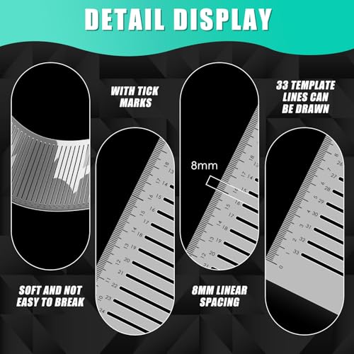 Fainne 2 Pack Straight Line Stencil for Journaling Writing, 8mm | Plastic, 11 Inch, Scale Writing Ruler, with Bamboo Stick and 2B Pencil, Line Lettering Guide, Envelope Addressing Template - size: 8mm