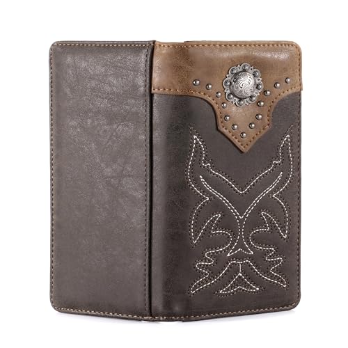 Montana West Western Wallet for Men Long Bifold Wallet with Card Slots RFID Blocking Cowboy Vintage Checkbook Wallet Gift for Men - color: 614 Coffee