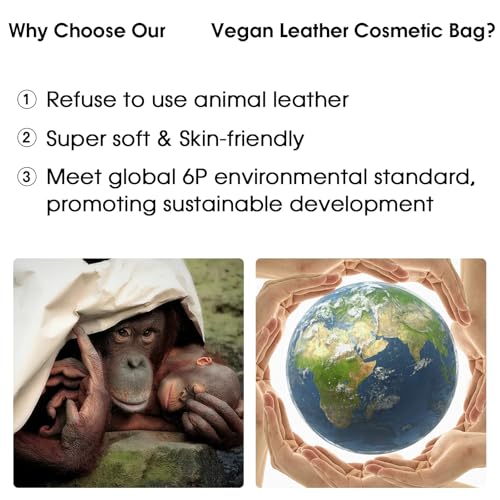 Wandering Nature Makeup Bag, Travel Make Up Organizer Cosmetic Brush Bags Case for Women in Vegan Leather, Grayish Blue, Patent Pending | Portable Make Up Essentials Organizer, Brush Bags for Skincare Cosmetic Lipstick, Eco Vegan Leather, Grayish Blue - c