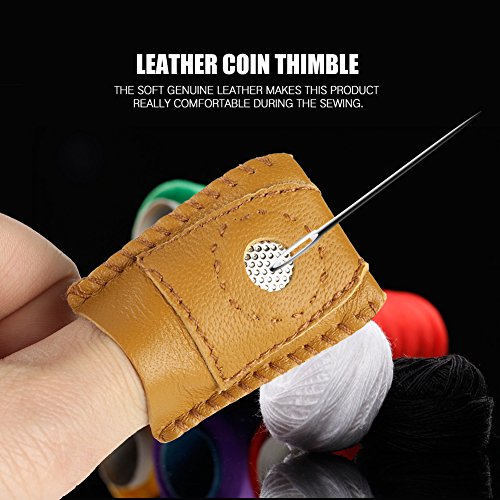2pcs Large Size Leather Thimble Comfortable Thimble with Metal Tip DIY Sewing Tool Handmade Needlework Thimble Cover