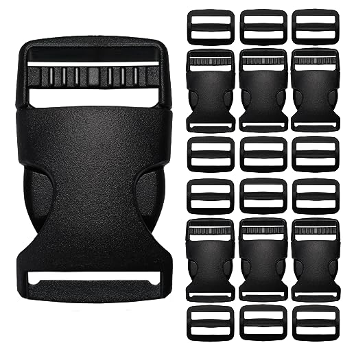 Buckles for Straps 1 Inch, Quick Side Release Plastic Buckle Clip 6 Pack + Tri-Glide Slide Clip 12 PCS, Heavy Duty Dual Adjustable No Sewing, Replacement for Backpack Fanny Pack Belt Dog Collars. - color: 1 Inch Buckles