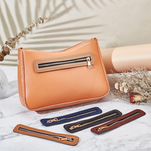 WADORN 5 Colors PU Leather Zipper 7 Inch/18cm Durable Leather Zipper Frame | Handmade Sewing Zippers with Pre-Cut Holes, DIY Crochet Purse Bag Zippers for DIY Bag Clothing Backpack Sewing Repair
