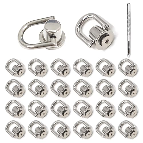 Rivets D Ring Stud Screw Ball Post Head Buttons Stud Screw, Metal Ring with Hole Punch DIY Backpack Purse Craft - color: Silver