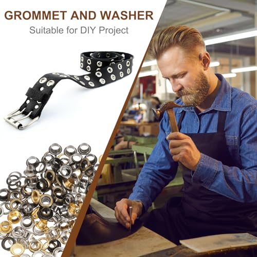 uxcell 100 Set Copper Grommets Eyelets, 1/4"(6mm) Grommets Eyelets with Washers Grommets Kit Copper Eyelets for Belts, Shoes, Clothes, Bead Cores, DIY Project (Gold/Silver/Grey/Bronze) - size: 1/4"(6mm)