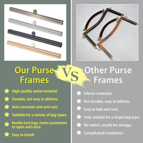 BUTUZE 4 Pieces Bag Clasps, 7.48inch Metal Purse Clasp, Coin Purse Clasp, Flip Lock Wallet Frame, Clutch Frame, Purse Clasp Hardware, Metal Straight Wallet Frame, Purse Making Supplies