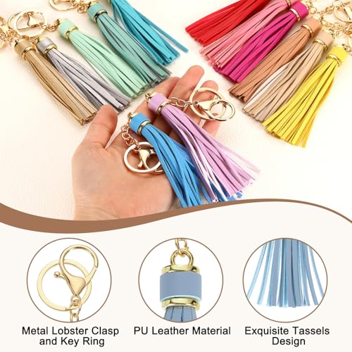 uxcell Leather Keychain Tassels, Women Tassel Bag Charm with Lobster Clasp Key Ring for Handbag Purse - color: Gray Blue