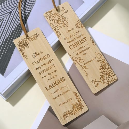 2 Pcs Bible Bookmarks for Women, Bamboo Religious Christian Bookmarks Gifts for Women Book Marks for Reading (Plant) - style: Plant