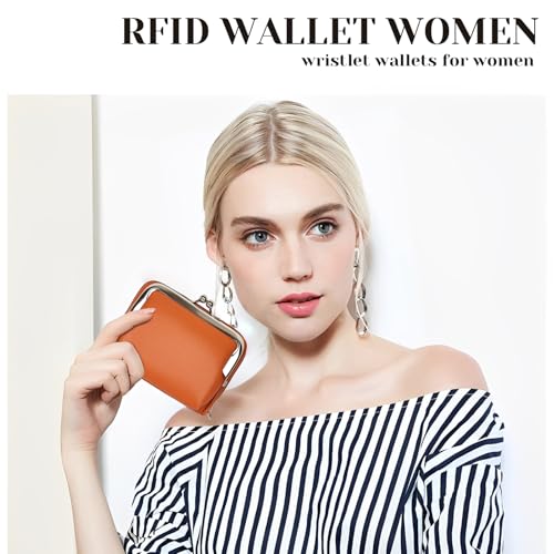 Women's Wristlet Wallet, Card Holder & Coin Purse, Small Change Purse | Small change purse for coins, small coin purse for women, wrist wallets for women, coin pouch, zip no kiss lock coin purses - color: Brown
