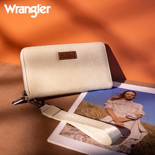 Wrangler Womens Wallet Wristlet Long Purse Designer Clutch Large Capacity Credit Card Holder for Women Men - color: A-Tan