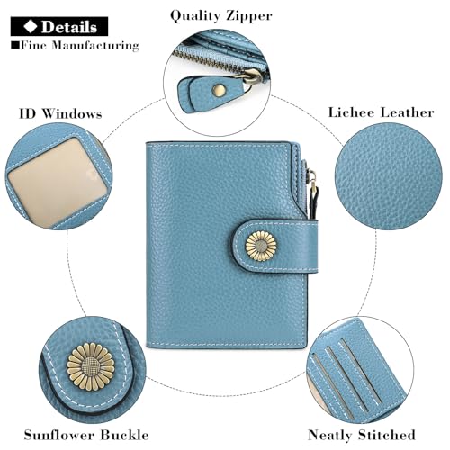 FALAN MULE Small Wallet for Women Leather Bifold Compact Small Womens Wallet with RFID Blocking - color: Light Blue