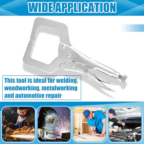 Yexiya 6 Pcs 11 Inch Locking C Clamp Original Lock Regular Tips Plain Adjustable Alloy Steel Locking C Clamp for Woodworking Carpentry Welding Electrical Equipment, Silver - size: 11 Inch