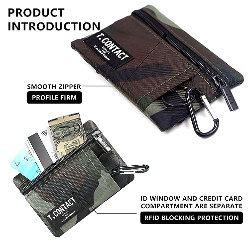 Wallet for Women and Men Mini Zip Card Case with Clear ID Window Zipper Coin Purse Lightweight Portable Keychain Wallet - color: Army green