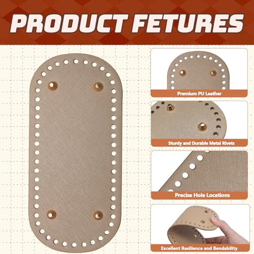 Zorfeter 4 Pack Bag Bases, 8.7x4 PU Leather Crochet Bottoms | 2 PCS Crochet Hook, 8 PCS D Shape Purse Handles, For DIY Bag Making, For Crochet Enthusiasts - size: With 8 Purse Handles
