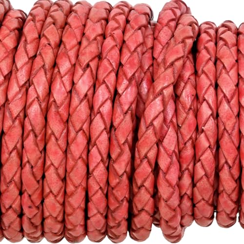 GENIQUE Real/Genuine Round Braided Leather Cord String Rope Folded, Leather Rope for Crafts, Jewelry Making, Necklace, Bracelets (Cyclaman Distressed, 3mm) - color: Cyclaman Distressed, size: 3mm