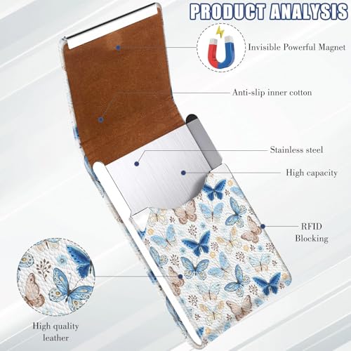2Pack Leather Stainless Steel Business Card Holder, Metal Slim Business Card Case for Women or Men, Pocket Business Card Carrier with Prints, Magnetic Closure, RFID Blocking - color: Print-Butterfly