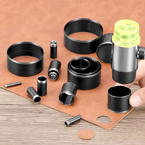 QWORK Leather Circle Cutter Tool Set - 21-Piece High Carbon Steel Punch Kit with Sizes Ranging from 1mm to 55mm, Hole Punch Tool Kit, Steel Round Cutting Dies