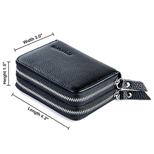KALMORE Wallets for Women Genuine Leather Double Zipper RFID Blocking Purse with Coin Pocket - color: Black