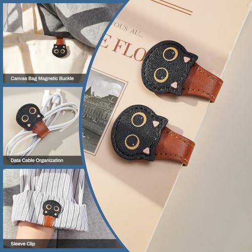 Ovesmusl 2Pcs PU Leather Cat Magnetic Bookmarks with Pen Holder | Brown and brown set with double-sided magnets, gift box included, for books, notebooks, magazines, readers and teachers - style: Cat (Brown+Brown)