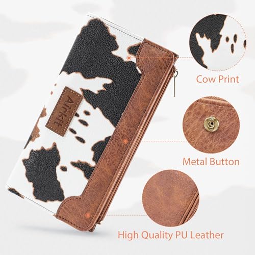 Airkit Cow Print Wallets for Women Bifold Credit Card Holder, Rfid Blocking, ID Window, Western Slim Wallet with Zipper Coin Pocket for Ladies, Cow Brown - color: Cow Brown